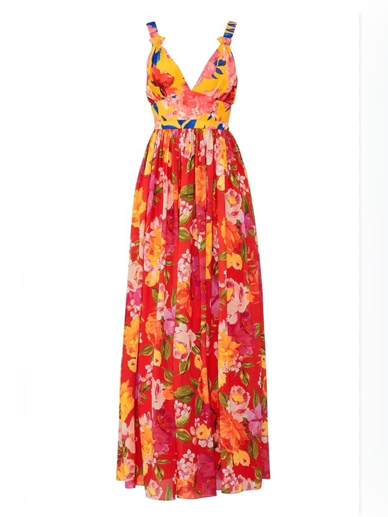 Ronny Kobo Collection Dresses & Skirts - Ronny Kobo Sallee maxi dress red tropical floral print with a deep V-neckline